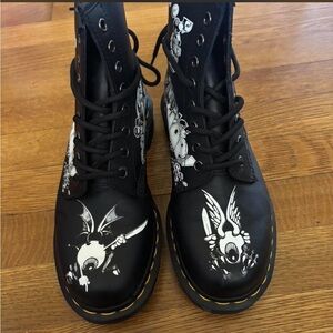1460 Rick Griffin Dr. Martens Combat Boots with White Graphic Print